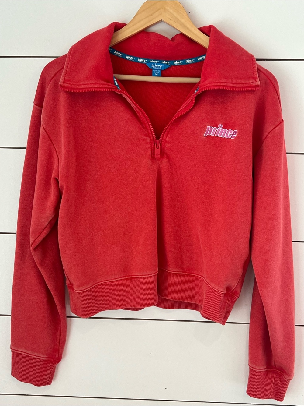 Prince Pickleball Vintage Washed Red French Terry Quarter-Zip Sweatshirt